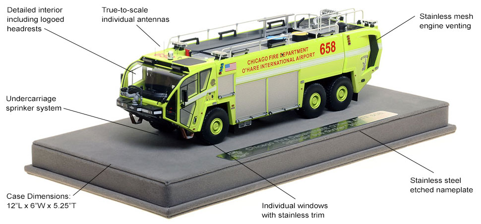 Features and Specs of Chicago O'Hare ARFF 658 scale model