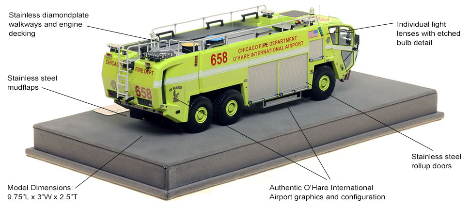 Specs and Features of Chicago O'Hare ARFF 658 scale model