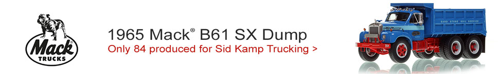 Take home a 1:50 scale replica of Sid Kamp Trucking's Mack B61 Dump Truck