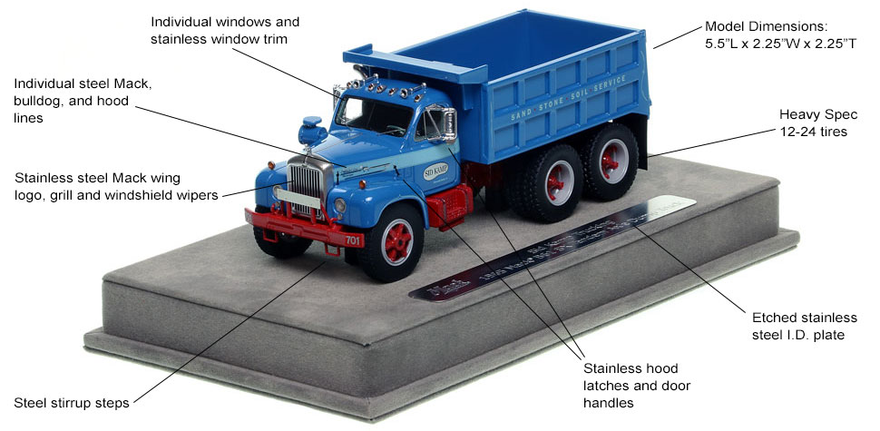 Features and Specs of the Mack B61 tandem axle dump truck for Sid Kamp Trucking