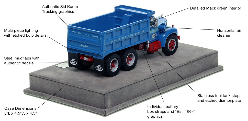 Specs and Features of the Mack B61 tandem axle dump truck for Sid Kamp Trucking