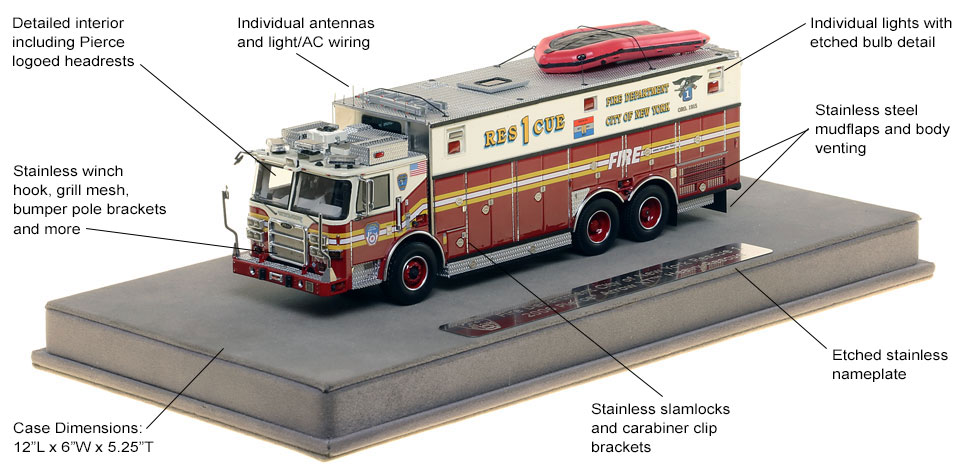 Features and Specs of FDNY's Pierce Arrow XT Rescue 1 scale model