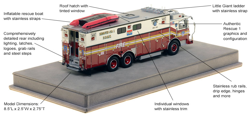Specs and Features of FDNY Rescue 1 scale model