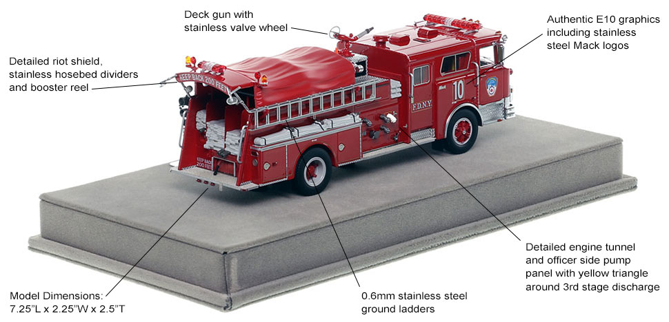 Specs and Features of FDNY's 1983 Mack CF Engine 10 scale model