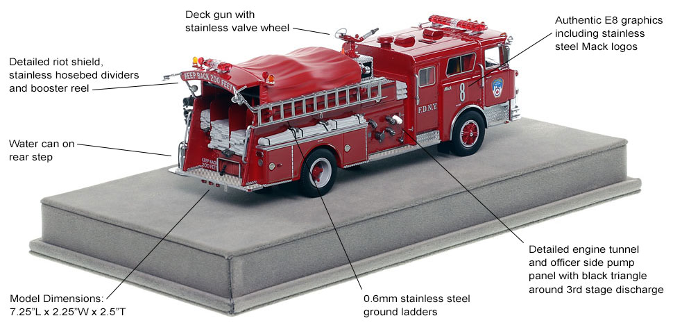 Specs and Features of FDNY's 1983 Mack CF Engine 8 scale model