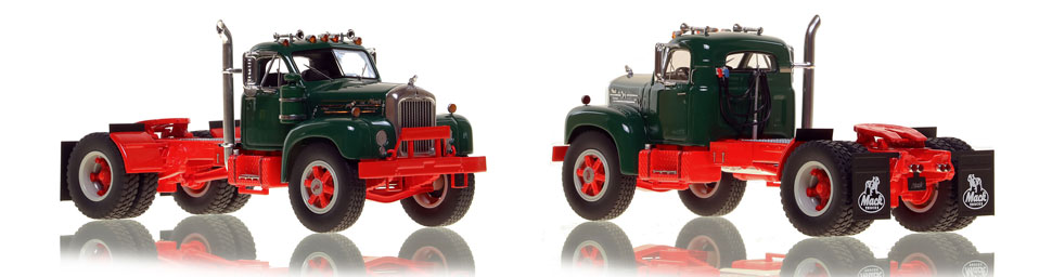 The first museum grade scale model of the Mack B-61 single axle tractor in green over red