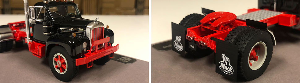 Closeup pictures 7-8 of the Mack B-61 scale model in black over red