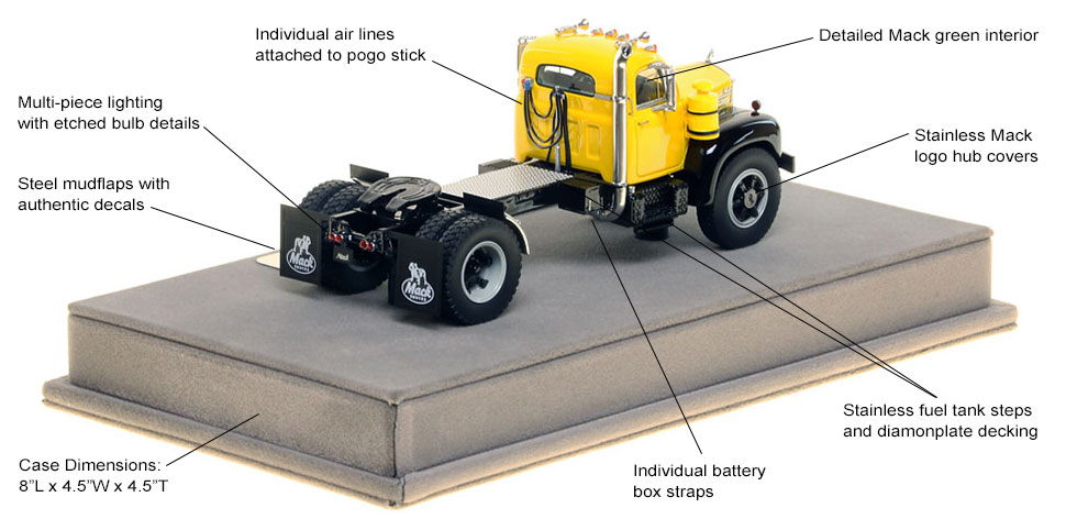 Specs and Features of the Mack B-61 single axle tractor scale model