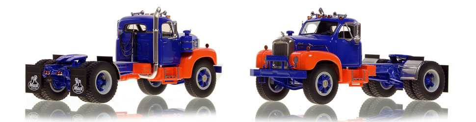 The first museum grade scale model of the Mack B-61 single axle tractor in blue and orange