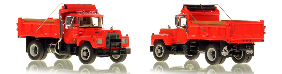 Mack R single axle dump truck scale model is hand-crafted and intricately detailed.