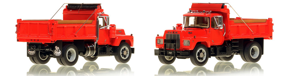 The first museum grade scale model of the Mack R single axle dump truck in red over black