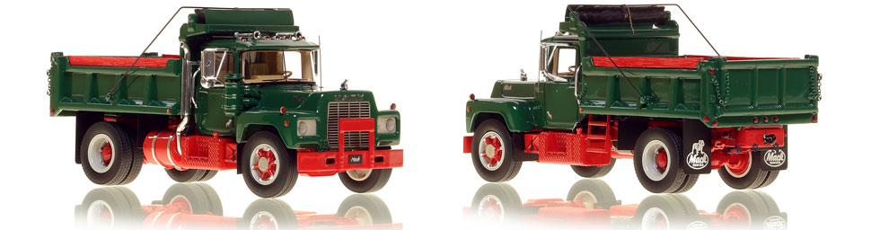 Mack R single axle dump truck scale model is hand-crafted and intricately detailed.Mack R single axle dump truck scale model is hand-crafted and intricately detailed.