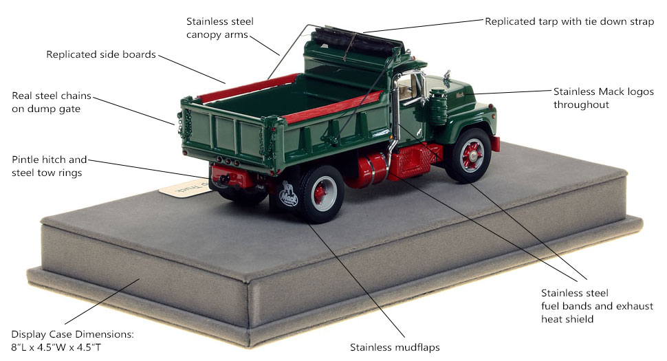 Specs and Features of the Mack R single axle dump truck scale model