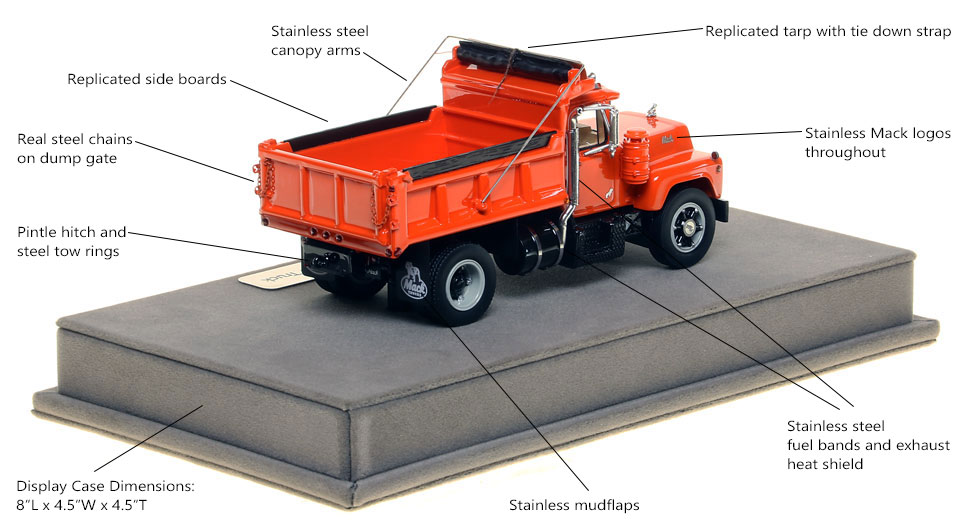 Specs and Features of the Mack R single axle dump truck scale model