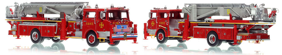 FDNY's 1972 Ladder 9 scale model is hand-crafted and intricately detailed.
