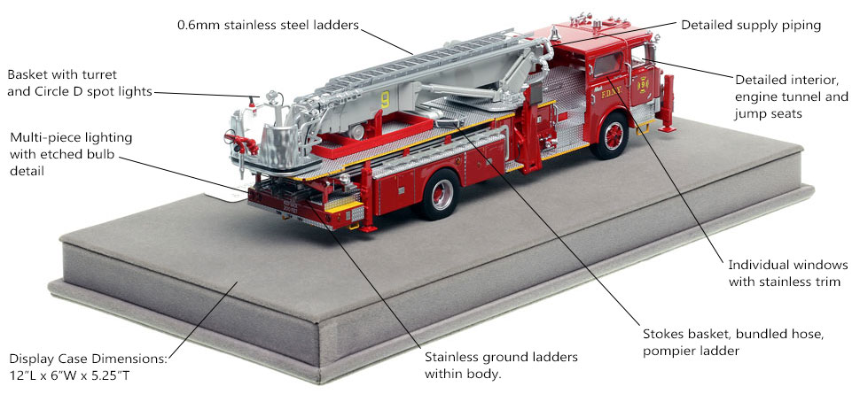 Specs and Features of FDNY's 1972 Mack CF/Baker Tower Ladder 9 scale model