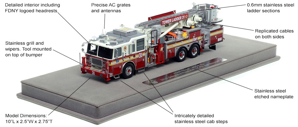 Features and Specs of FDNY Ladder 31 scale model