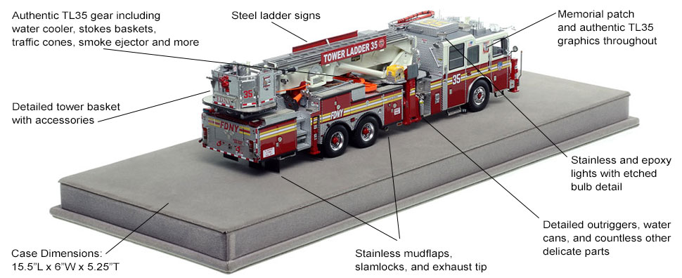 Specs and Features of FDNY Ladder 35 scale model