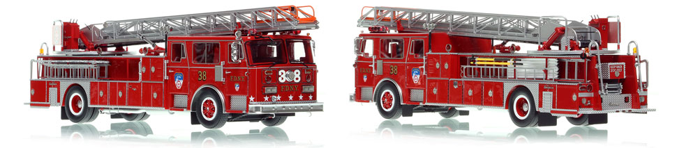 FDNY's 1983 Ladder 38 scale model is hand-crafted and intricately detailed.