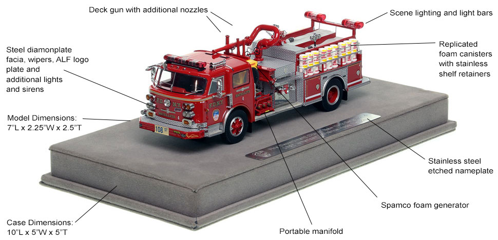 Features and Specs of FDNY American LaFrance Satellite 4 scale model