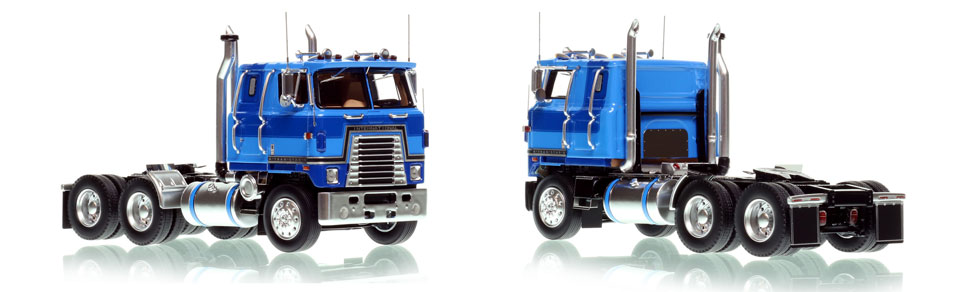 International 4070B Transtar II 1:50 scale model in blue over black is hand-crafted and intricately detailed.