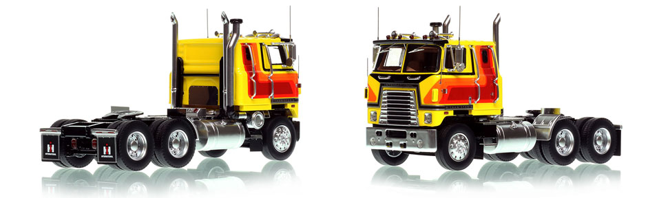 International 4070B Transtar II 1:50 scale model in yellow over black is hand-crafted and intricately detailed.