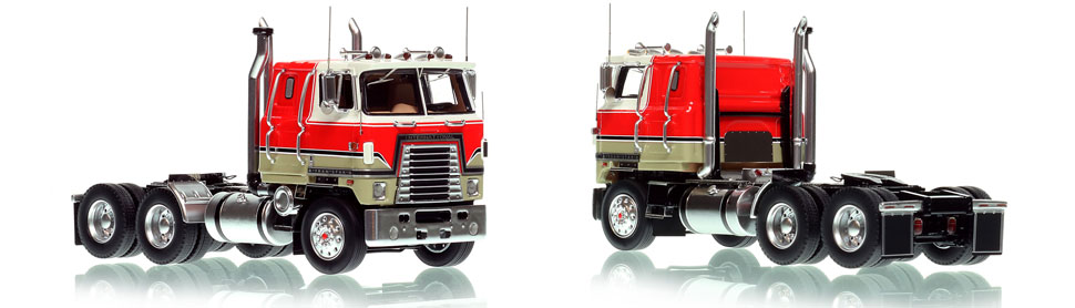 International 4070B Transtar II 1:50 scale model in white and red over black is hand-crafted and intricately detailed.