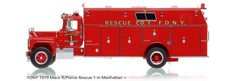 1:50 scale model of FDNY's 1979 Rescue 1 in Manhattan