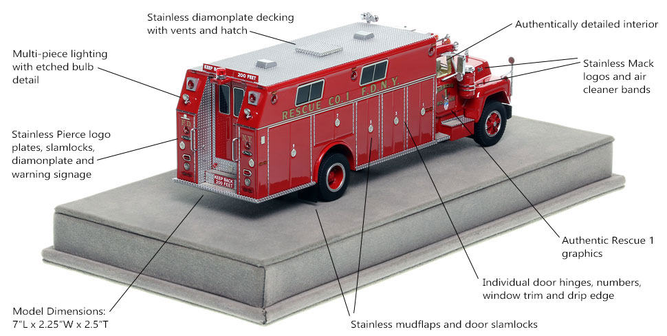 Specs and Features of FDNY's 1979 Mack R/Pierce Rescue 1 scale model