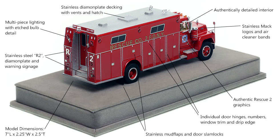 Specs and Features of FDNY's 1976 Mack R/Hamerly Rescue 2 scale model
