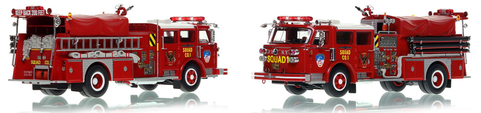 FDNY's American LaFrance 1982 Squad 1 scale model is hand-crafted and intricately detailed.