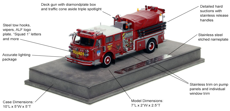 Features and Specs of FDNY American LaFrance Squad 1 scale model