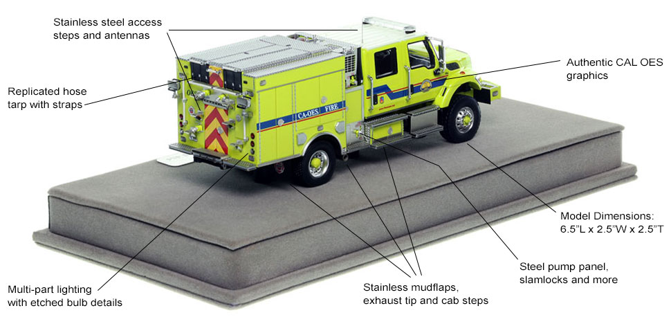 Specs and features of the CAL OES Wildland BME Model 34 Type 3 scale model