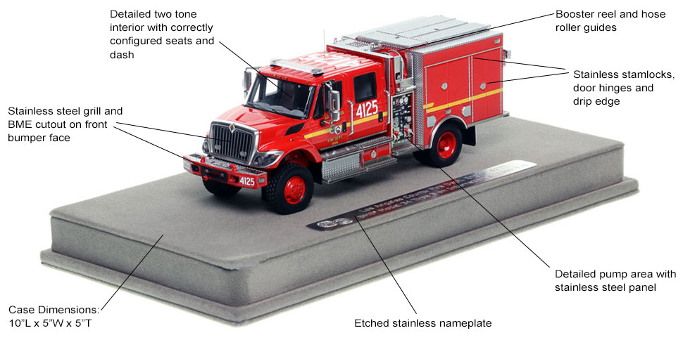 Features and Specs of the Los Angeles Fire Department Engine 4125 Wildland BME Model 34 Type 3 scale model