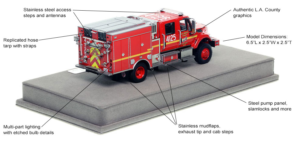 Specs and Features of the Los Angeles Fire Department Engine 4125 Wildland BME Model 34 Type 3 scale model