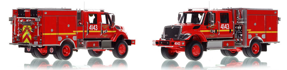 The Los Angeles County Fire Department Engine 4143 BME Wildland Model 34 Type 3 scale model is hand-crafted and intricately detailed.