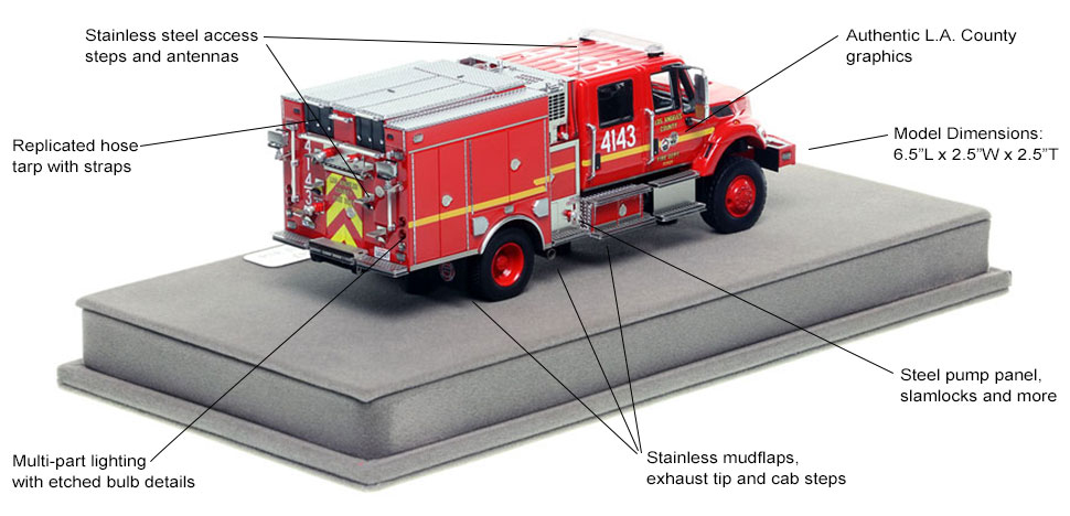 Specs and Features of the Los Angeles Fire Department Engine 4143 Wildland BME Model 34 Type 3 scale model