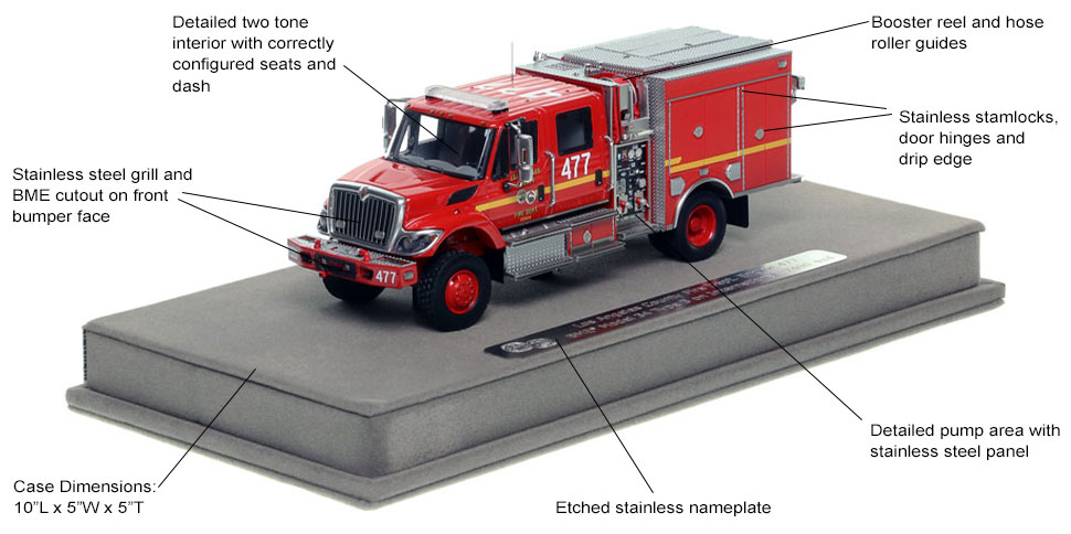 Features and Specs of the Los Angeles Fire Department Engine 477 Wildland BME Model 34 Type 3 scale model