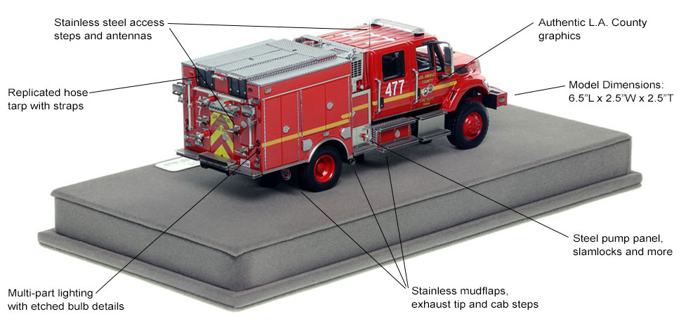 Specs and Features of the Los Angeles Fire Department Engine 477 Wildland BME Model 34 Type 3 scale model