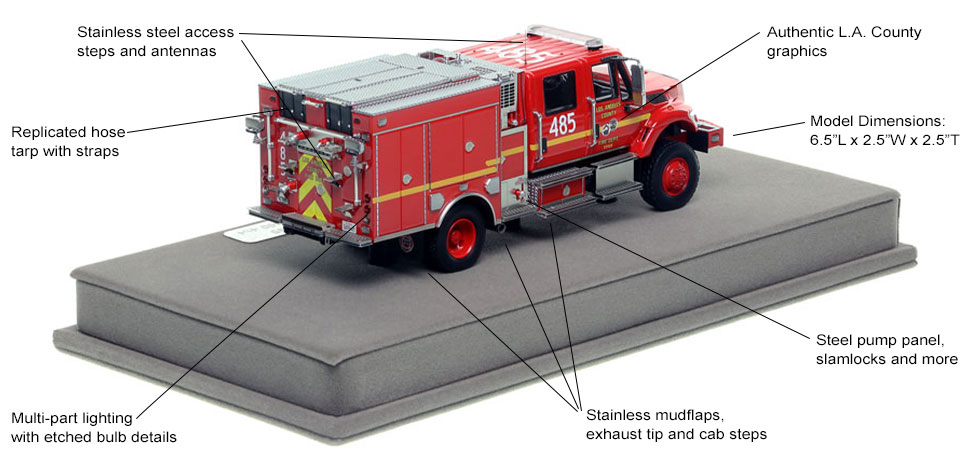 Specs and Features of the Los Angeles Fire Department Engine 485 Wildland BME Model 34 Type 3 scale model