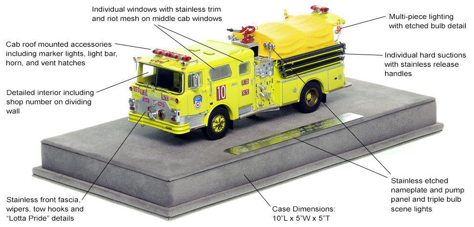 Features and Specs of FDNY's 1981 Mack CF Engine 10 scale model