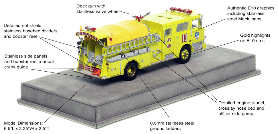 Specs and Features of FDNY's 1981 Mack CF Engine 10 scale model