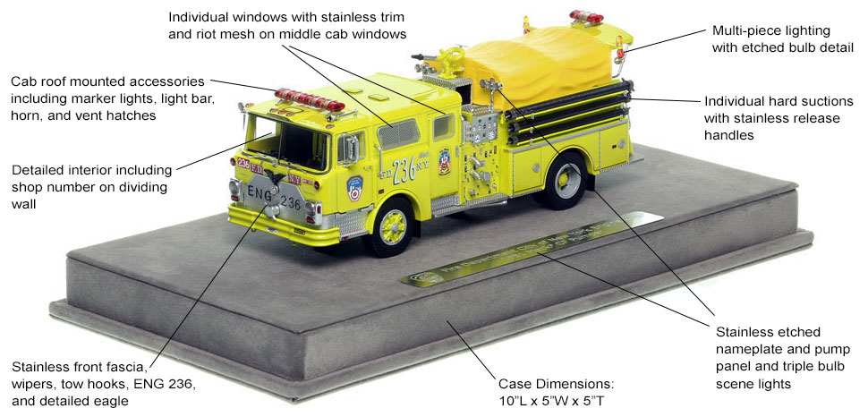 Features and Specs of FDNY's 1981 Mack CF Engine 236 scale model