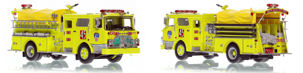 FDNY's 1981 Mack CF Engine 45 scale model is hand-crafted and intricately detailed.