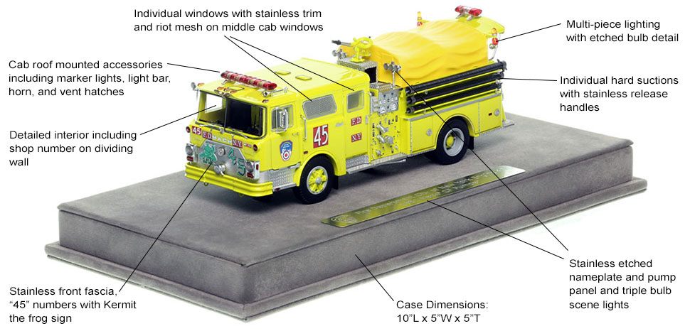 Features and Specs of FDNY's 1981 Mack CF Engine 45 scale model