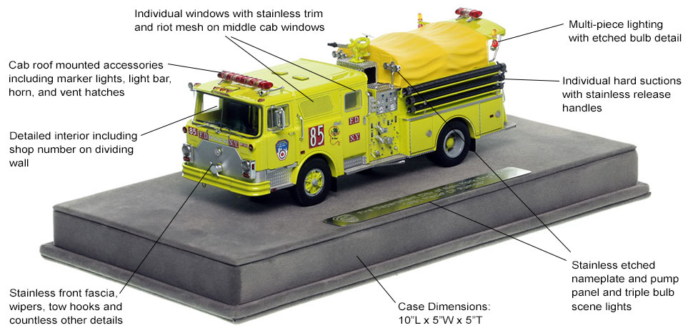 Features and Specs of FDNY's 1981 Mack CF Engine 85 scale model