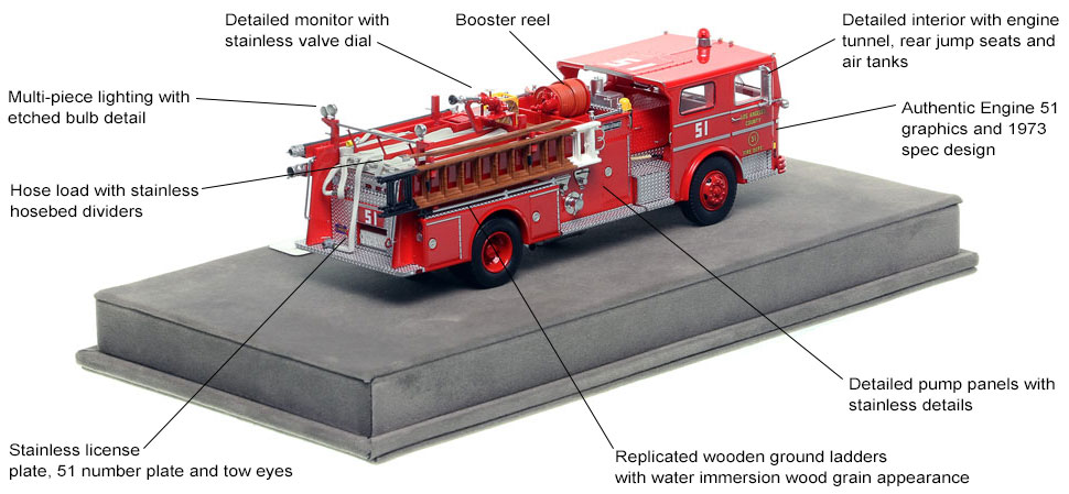 Specs and Features of Los Angeles County 1973 Ward LaFrance Engine 51 scale model