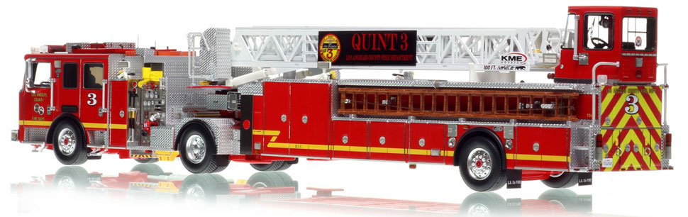 L.A. County KME AerialCat 100' Quint 3 scale model is hand-crafted and intricately detailed.
