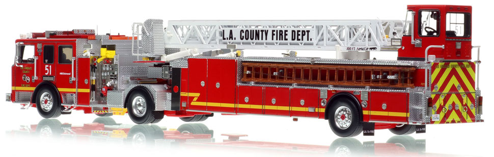 L.A. County KME AerialCat 100' Quint 51 scale model is hand-crafted and intricately detailed.