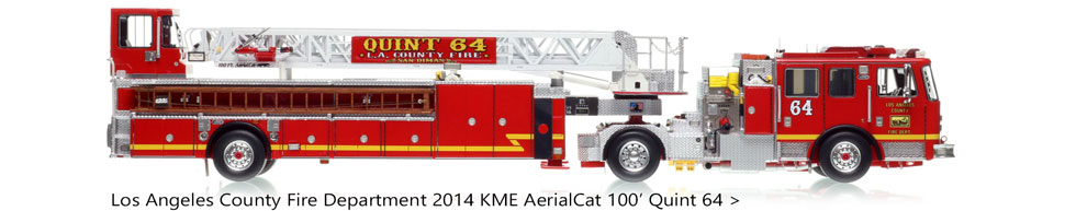Take home the flagship L.A. County KME Tiller Quint 64 in 1:50 scale!